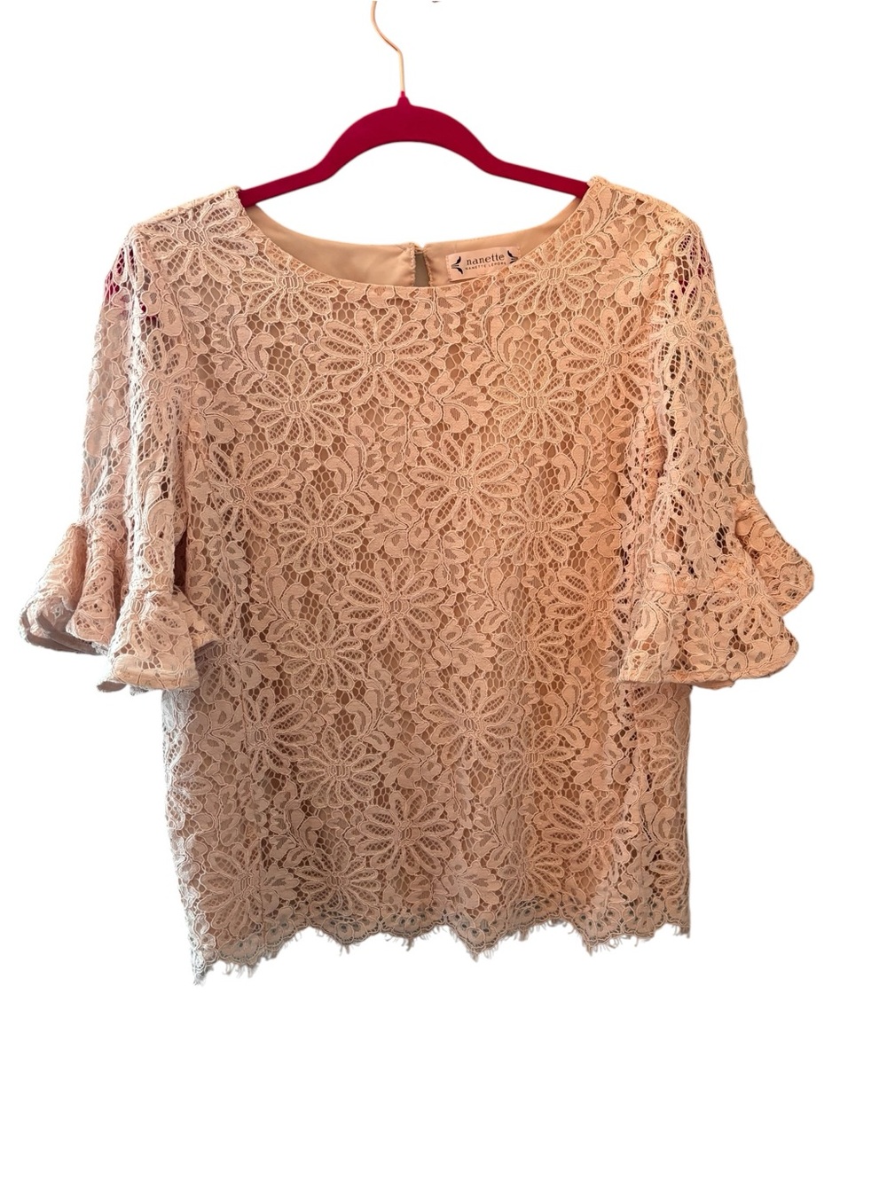 Nanette Lepore Blush Lace Ruffle Sleeve Blouse Size M